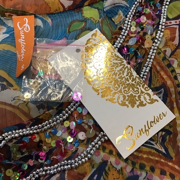 Sunflower Floral Sequin Neckline Long Sleeve Sheer Swimsuit Cover Up Size Small - Picture 8 of 9